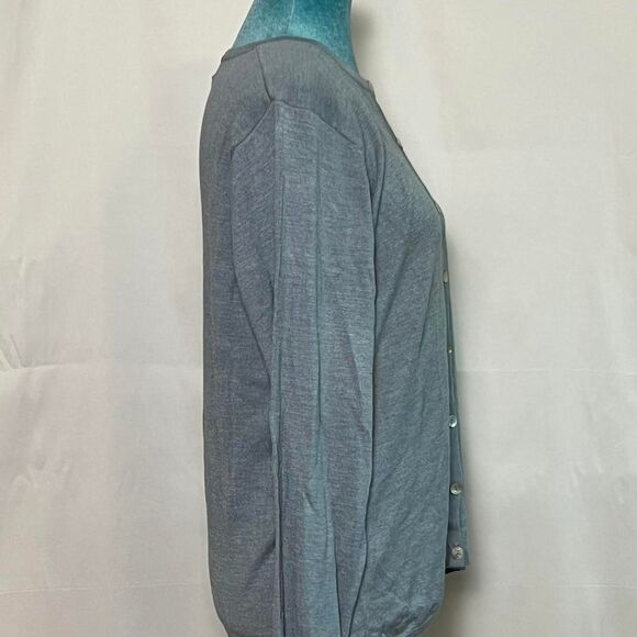Vintage Victoria Holley Silk Blend Cardigan Sweater Slate Blue size large preppy - Picture 2 of 6
